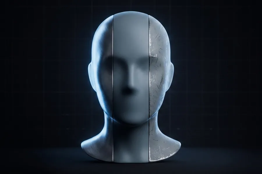 재질이 다른 세 구역으로 나뉜 3D 흉상